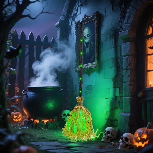 🔥 LAST DAY 49% OFF – 🎃🧹 Floating Witch’s Broom | Spooky Moving Halloween Decor