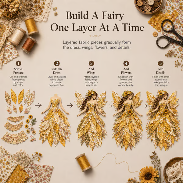 🧚‍♀️✨ Premium Fairy Patchwork DIY Kit – Create a Magical Floral Fairy Wall Art Masterpiece 🌸🧵