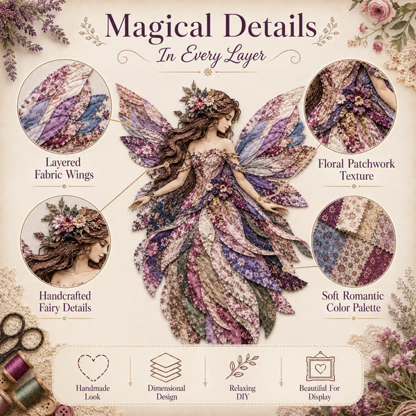 🧚‍♀️✨ Premium Fairy Patchwork DIY Kit – Create a Magical Floral Fairy Wall Art Masterpiece 🌸🧵