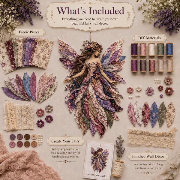 🧚‍♀️✨ Premium Fairy Patchwork DIY Kit – Create a Magical Floral Fairy Wall Art Masterpiece 🌸🧵