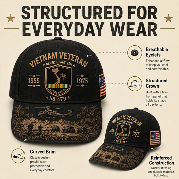 🔥HOT SALE🔥 Vietnam Veteran Never Forgotten 1955–1975 Commemorative Cap 🇺🇸