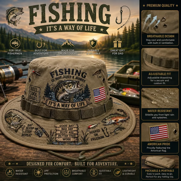 🏆 50K+ SOLD! 49% OFF -🎣 Fishing Is a Way of Life Boonie Hat