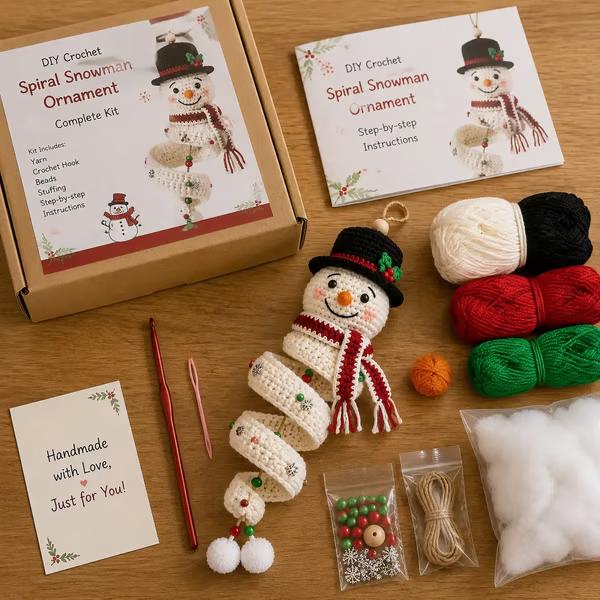 🔥 LAST DAY 49% OFF ☃️ Crochet Snowman Spiral Ornament DIY Kit – Beginner-Friendly Christmas Craft Set 🧶🎄
