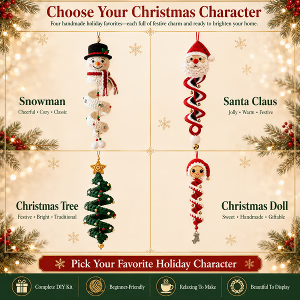 🔥 LAST DAY 49% OFF ☃️ Crochet Snowman Spiral Ornament DIY Kit – Beginner-Friendly Christmas Craft Set 🧶🎄