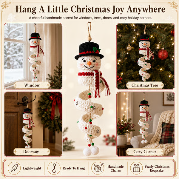 🔥 LAST DAY 49% OFF ☃️ Crochet Snowman Spiral Ornament DIY Kit – Beginner-Friendly Christmas Craft Set 🧶🎄