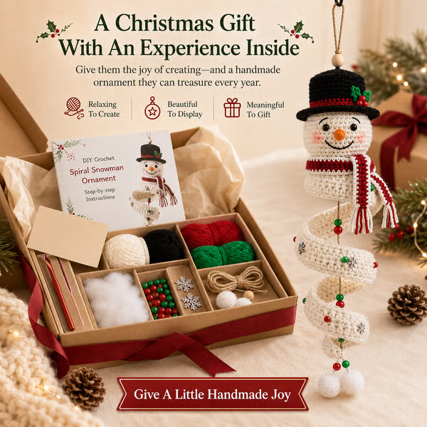 🔥 LAST DAY 49% OFF ☃️ Crochet Snowman Spiral Ornament DIY Kit – Beginner-Friendly Christmas Craft Set 🧶🎄