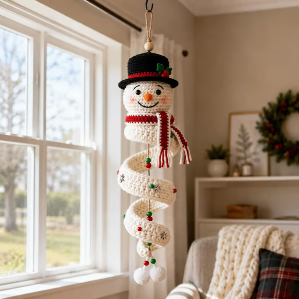 🔥 LAST DAY 49% OFF ☃️ Crochet Snowman Spiral Ornament DIY Kit – Beginner-Friendly Christmas Craft Set 🧶🎄
