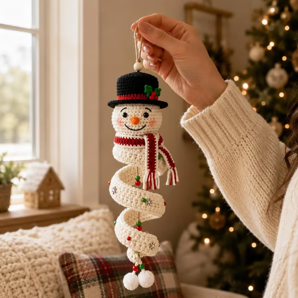 🔥 LAST DAY 49% OFF ☃️ Crochet Snowman Spiral Ornament DIY Kit – Beginner-Friendly Christmas Craft Set 🧶🎄