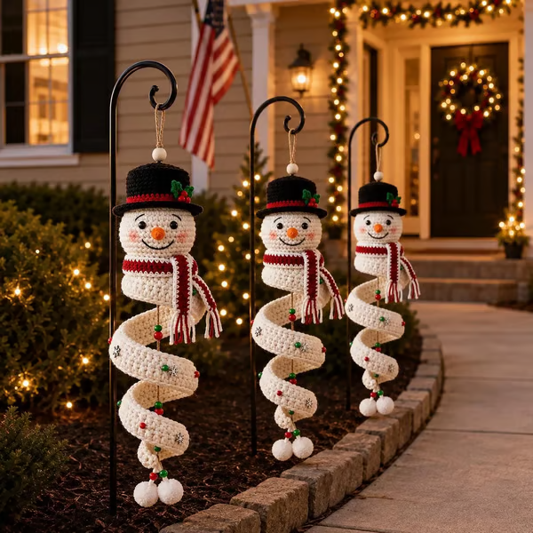 🔥 LAST DAY 49% OFF ☃️ Crochet Snowman Spiral Ornament DIY Kit – Beginner-Friendly Christmas Craft Set 🧶🎄