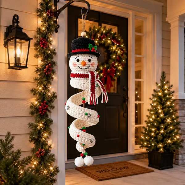 🔥 LAST DAY 49% OFF ☃️ Crochet Snowman Spiral Ornament DIY Kit – Beginner-Friendly Christmas Craft Set 🧶🎄
