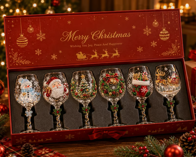 🎄✨ Christmas 3D Wine Glass Gift Set – The Perfect Holiday Gift! 🎁🍷