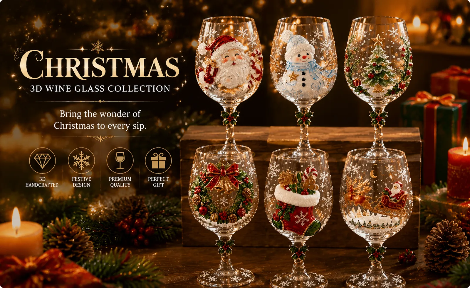 🎄✨ Christmas 3D Wine Glass Gift Set – The Perfect Holiday Gift! 🎁🍷