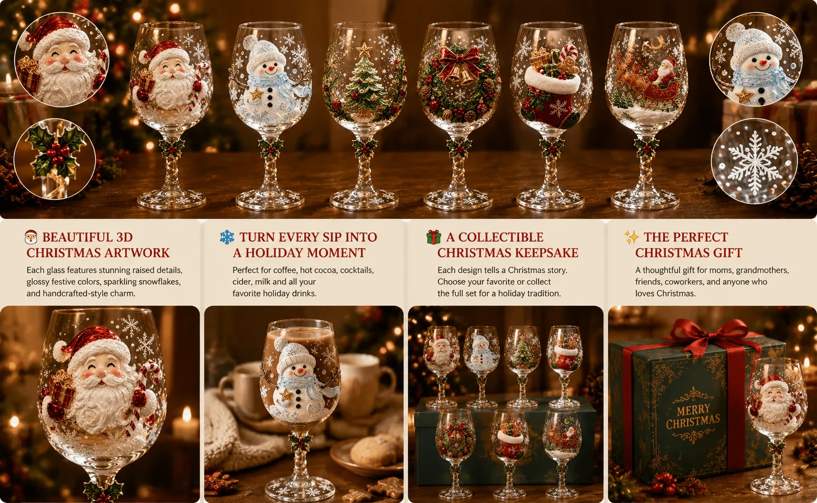 🎄✨ Christmas 3D Wine Glass Gift Set – The Perfect Holiday Gift! 🎁🍷
