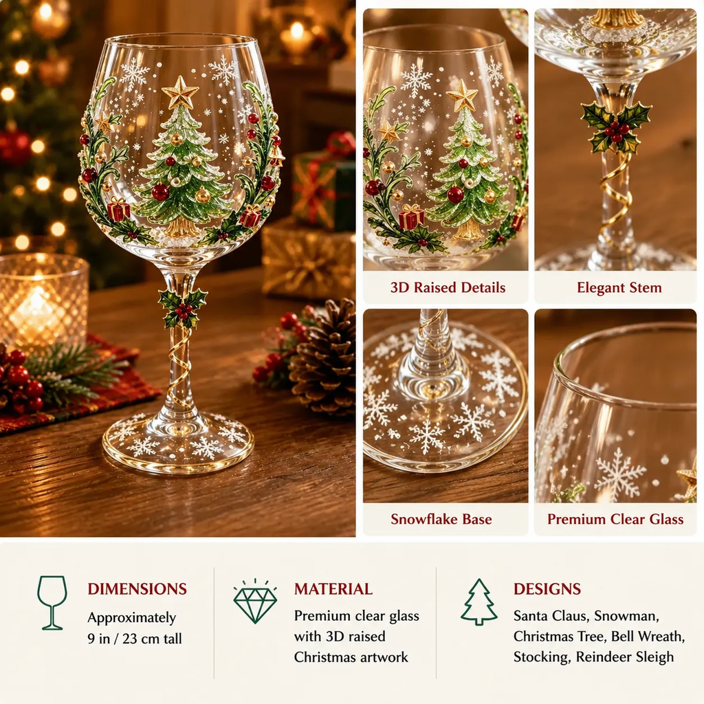 🎄✨ Christmas 3D Wine Glass Gift Set – The Perfect Holiday Gift! 🎁🍷