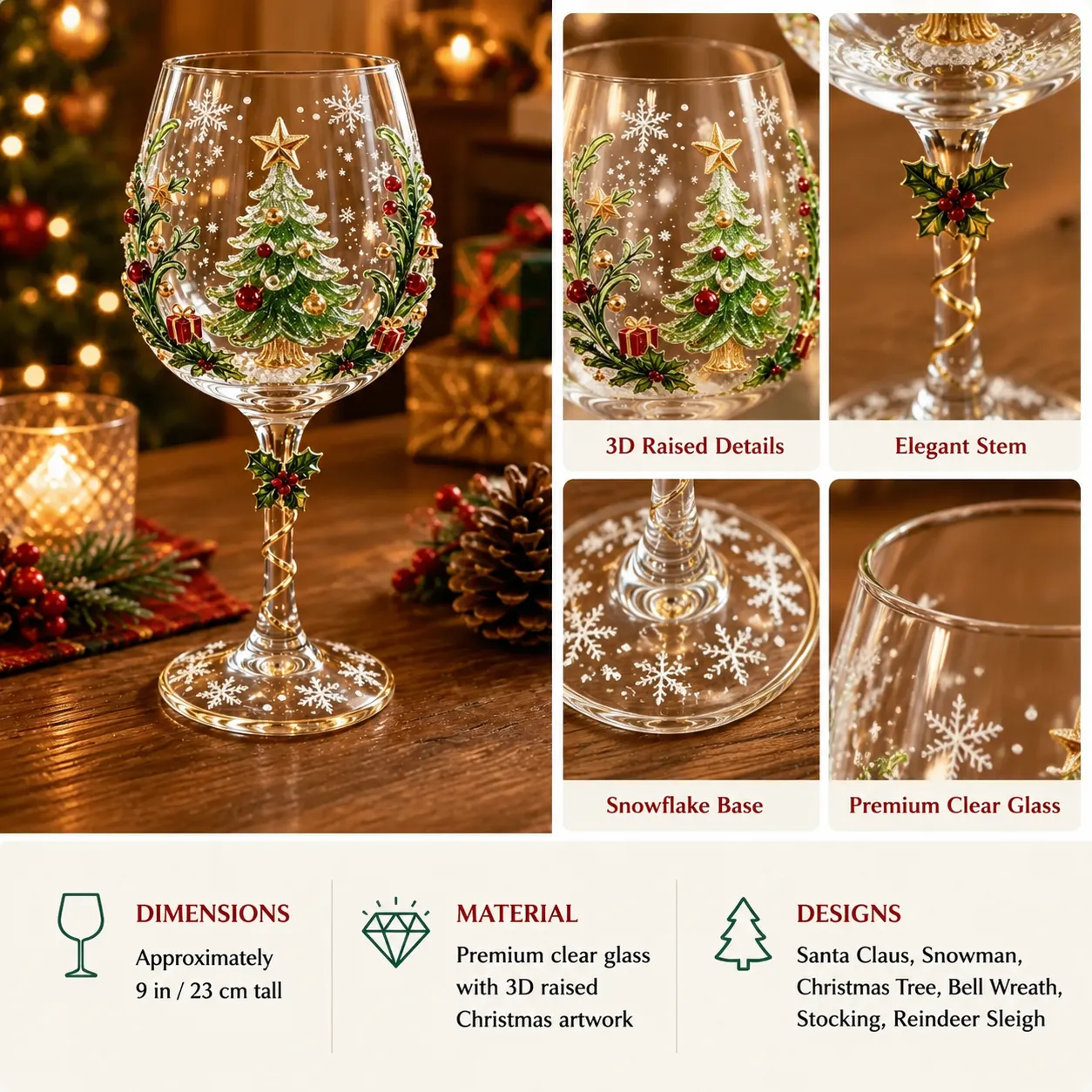 🎄✨ Christmas 3D Wine Glass Gift Set – The Perfect Holiday Gift! 🎁🍷