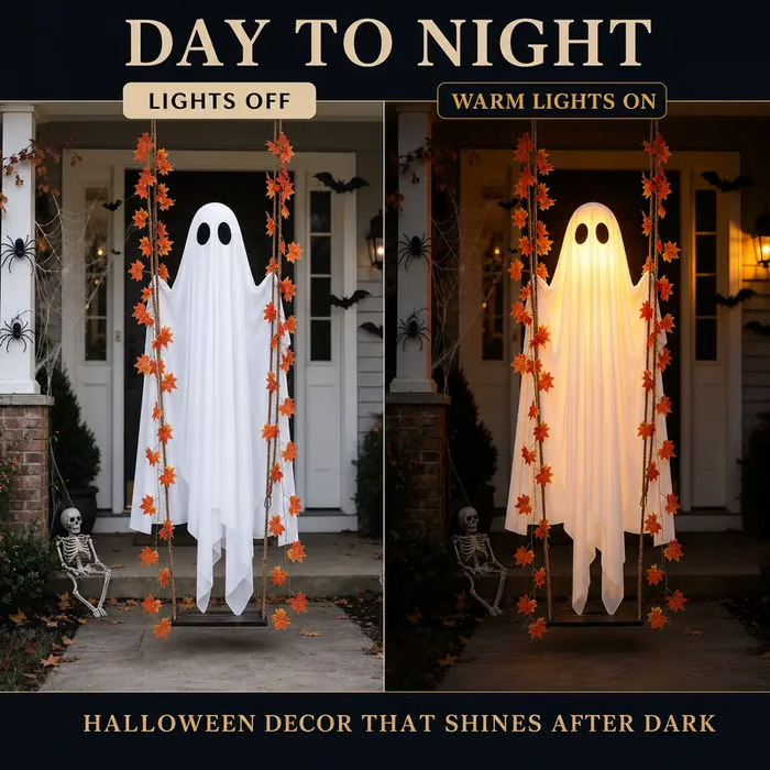 👻 LAST DAY 50% OFF — ✨ Swinging LED Ghost Halloween Decor 🎃