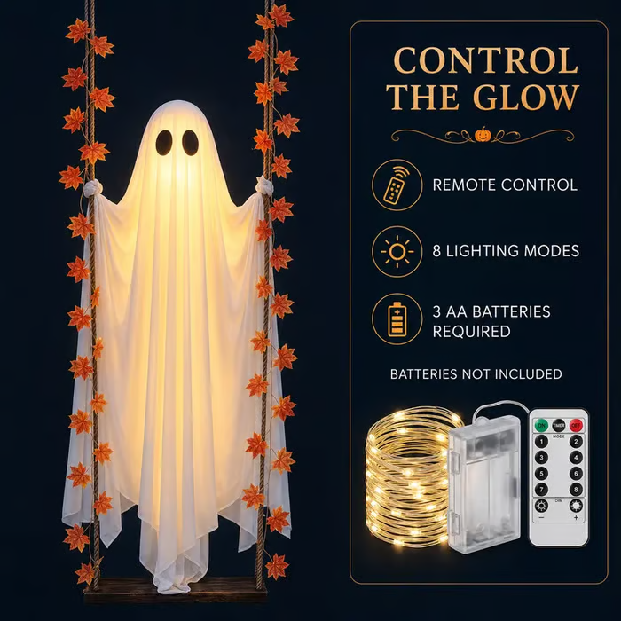 👻 LAST DAY 50% OFF — ✨ Swinging LED Ghost Halloween Decor 🎃