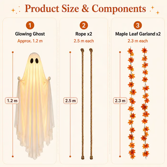 👻 LAST DAY 50% OFF — ✨ Swinging LED Ghost Halloween Decor 🎃