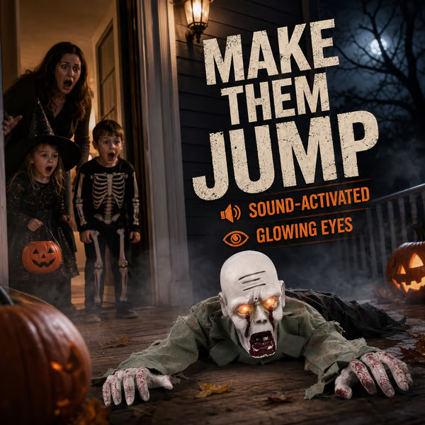 🔥 LAST DAY 50% OFF👻 Crawling Zombie with Glowing Eyes – Sound-Activated Halloween Prop