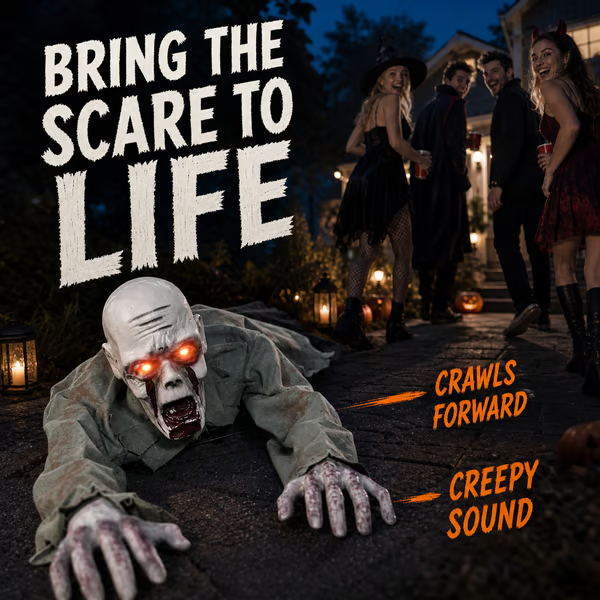 🔥 LAST DAY 50% OFF👻 Crawling Zombie with Glowing Eyes – Sound-Activated Halloween Prop