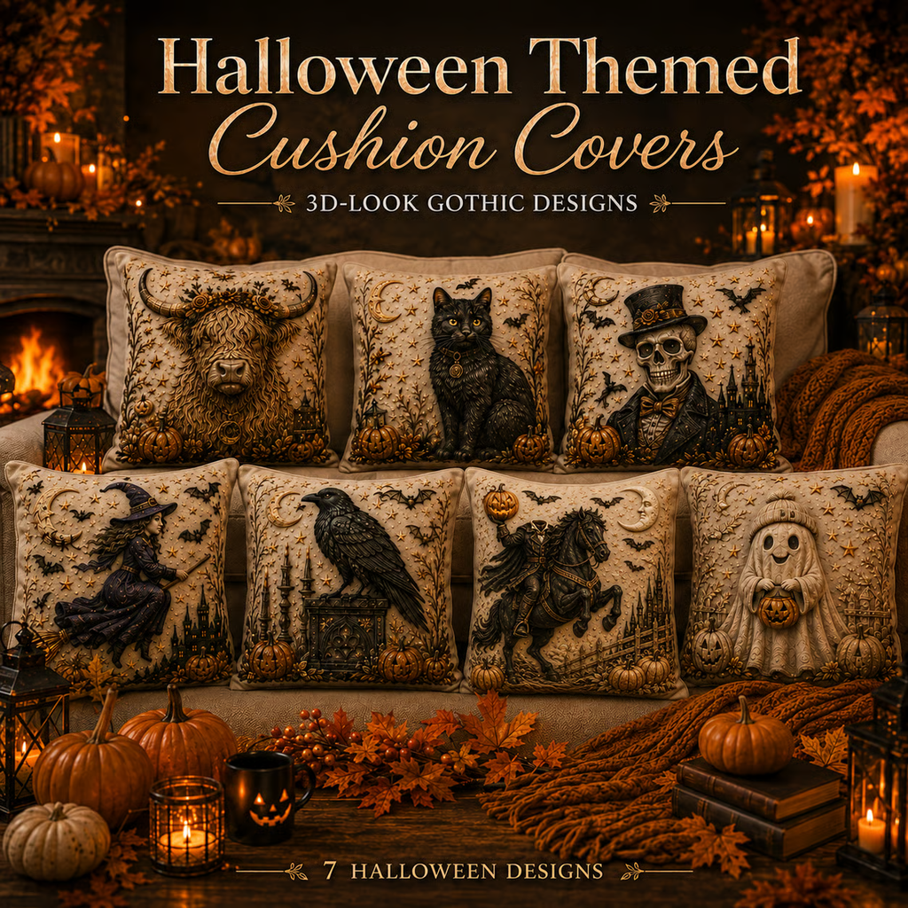 🎃 3D Halloween Cushion Cover – Gothic Spooky Designs & Hidden Zipper 🦇