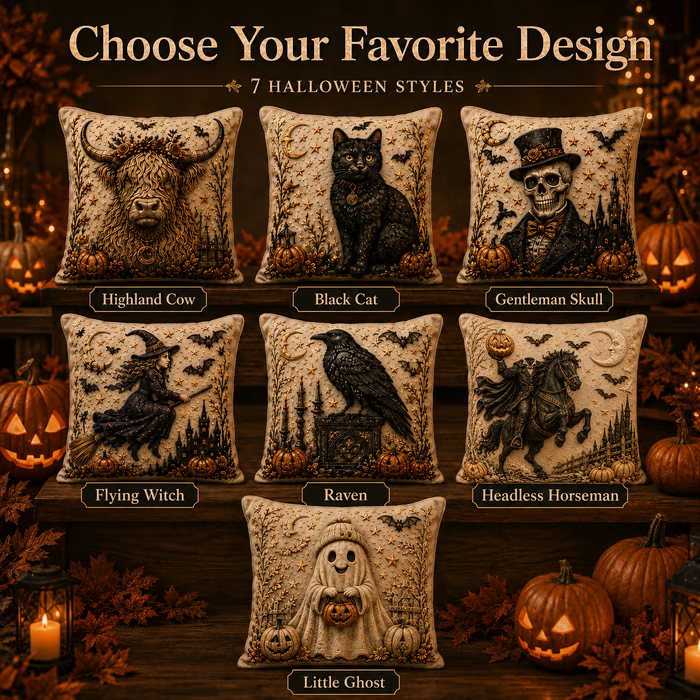 🎃 3D Halloween Cushion Cover – Gothic Spooky Designs & Hidden Zipper 🦇