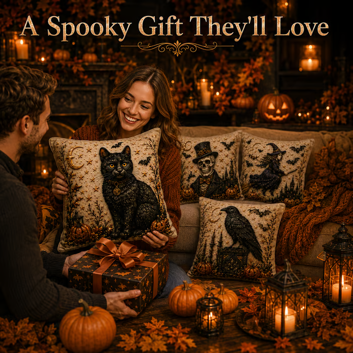 🎃 3D Halloween Cushion Cover – Gothic Spooky Designs & Hidden Zipper 🦇