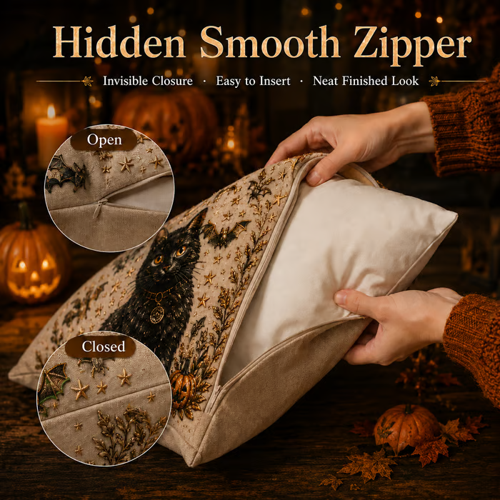 🎃 3D Halloween Cushion Cover – Gothic Spooky Designs & Hidden Zipper 🦇