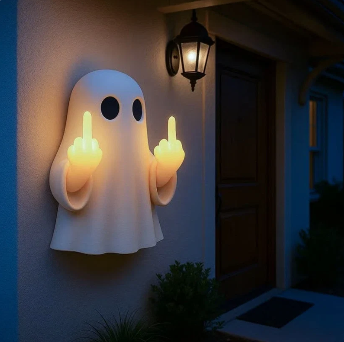 👻🖕 Halloween Ghost Middle Finger Glow Night Light – Spooky & Funny Halloween Decor