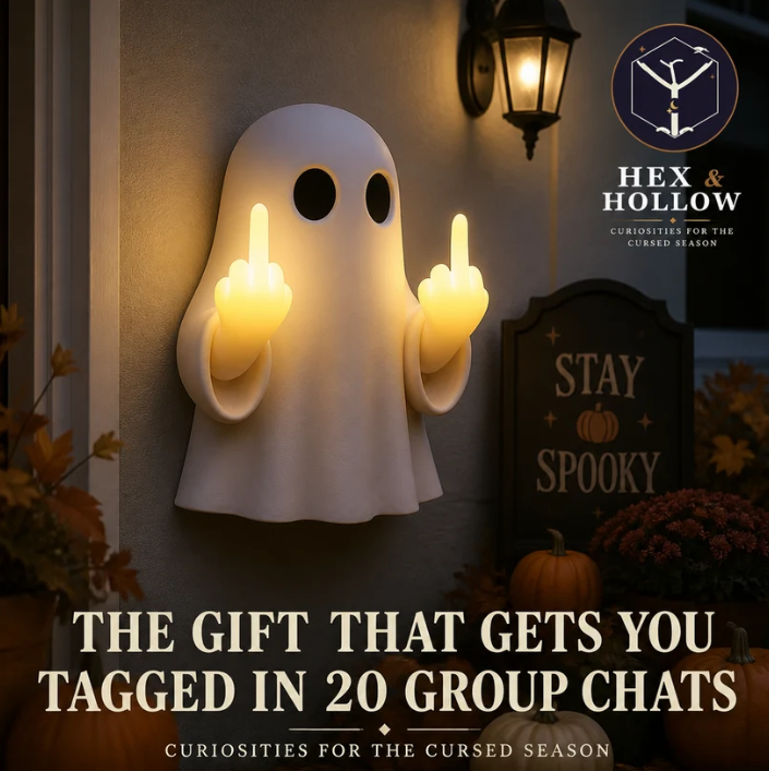 👻🖕 Halloween Ghost Middle Finger Glow Night Light – Spooky & Funny Halloween Decor