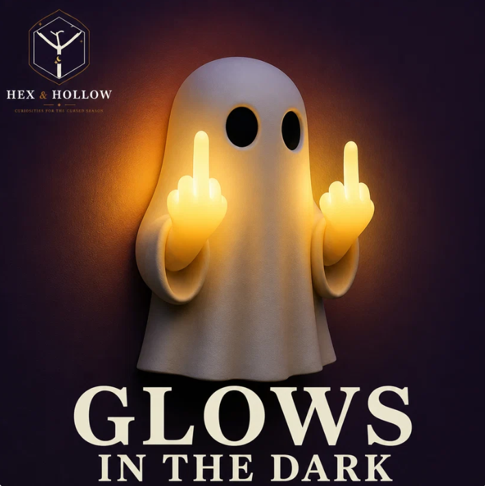 👻🖕 Halloween Ghost Middle Finger Glow Night Light – Spooky & Funny Halloween Decor