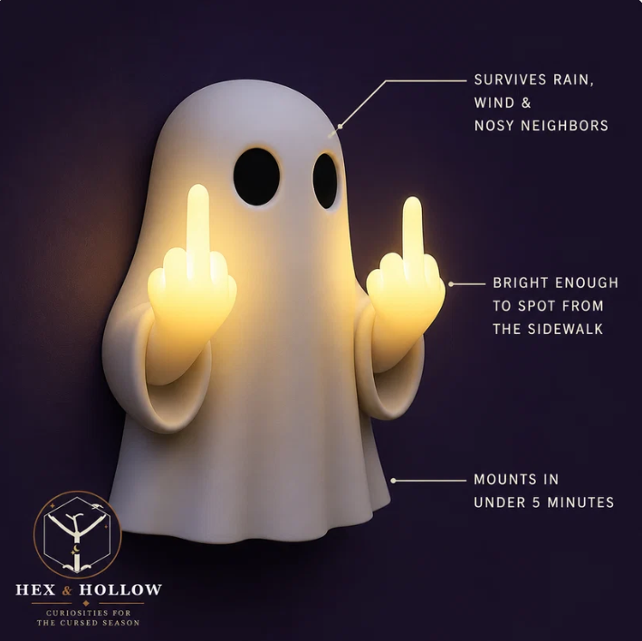 👻🖕 Halloween Ghost Middle Finger Glow Night Light – Spooky & Funny Halloween Decor