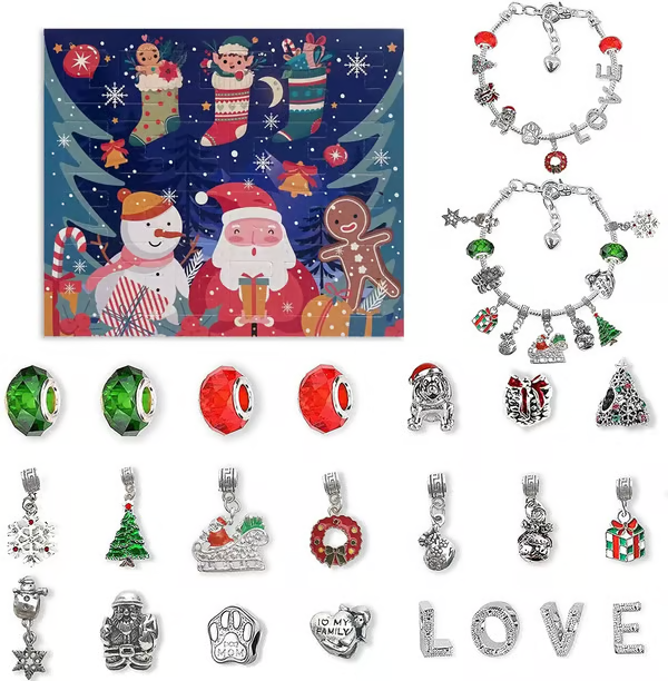 ✨ 24-Day Christmas Charm Advent Calendar – DIY Bracelet Kit for Girls 🎄