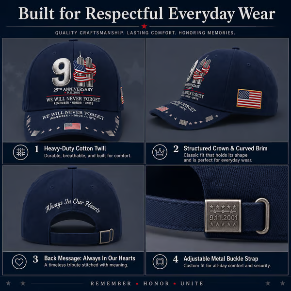 🔥 LAST DAY 50% OFF – 🇺🇸 9/11 Never Forget 25th Anniversary Embroidered Cap