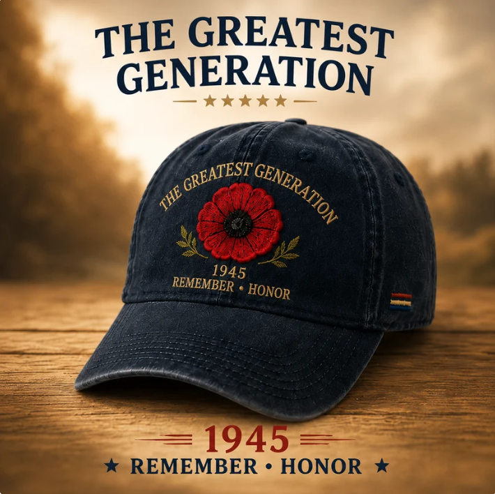 🌺 The Greatest Generation 1945 Memorial Poppy Cap – Remember & Honor