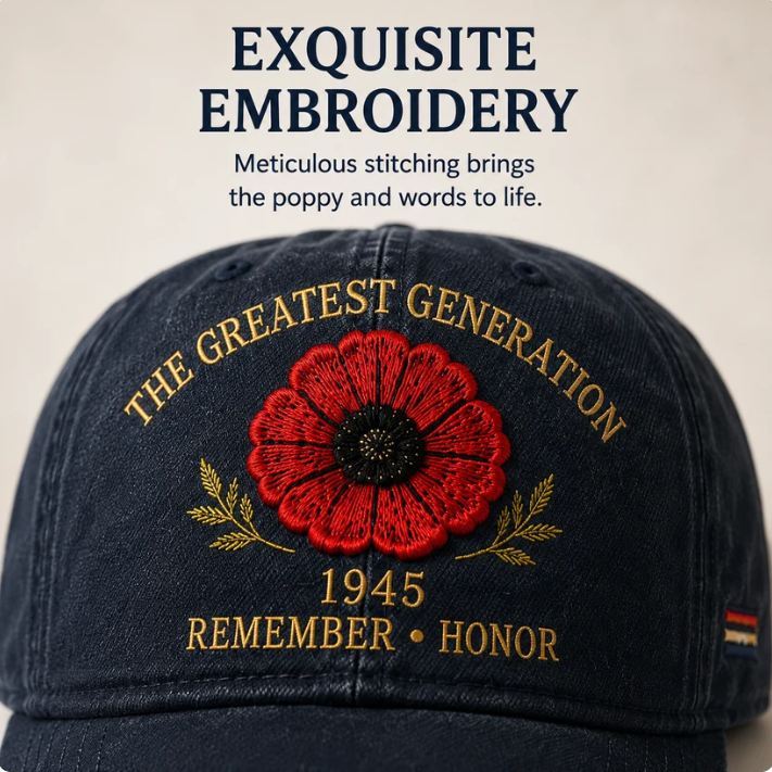 🌺 The Greatest Generation 1945 Memorial Poppy Cap – Remember & Honor