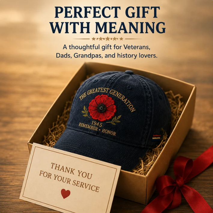 🌺 The Greatest Generation 1945 Memorial Poppy Cap – Remember & Honor