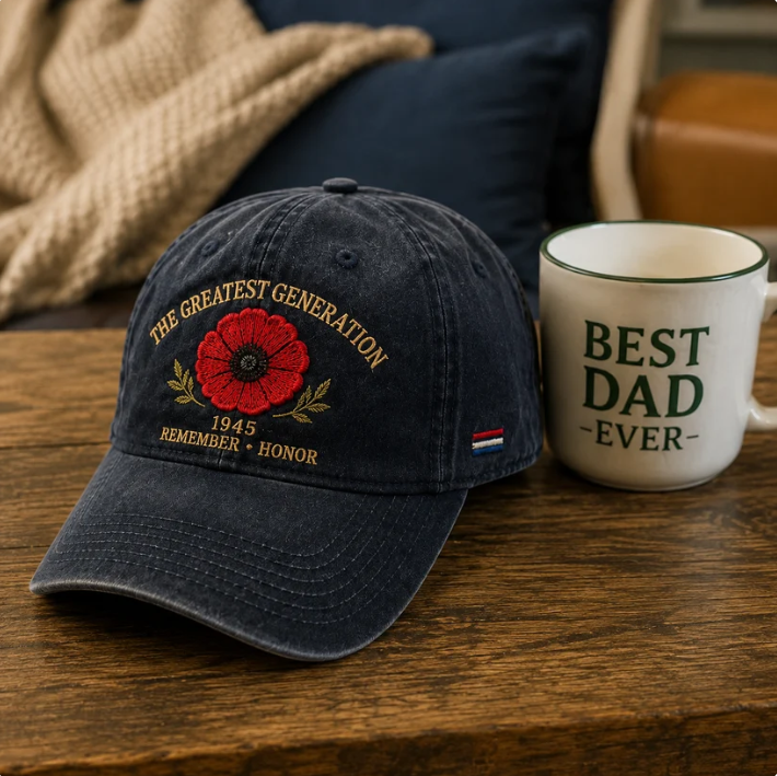 🌺 The Greatest Generation 1945 Memorial Poppy Cap – Remember & Honor