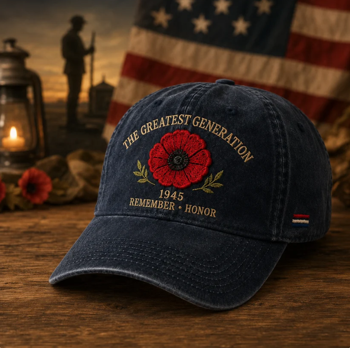 🌺 The Greatest Generation 1945 Memorial Poppy Cap – Remember & Honor