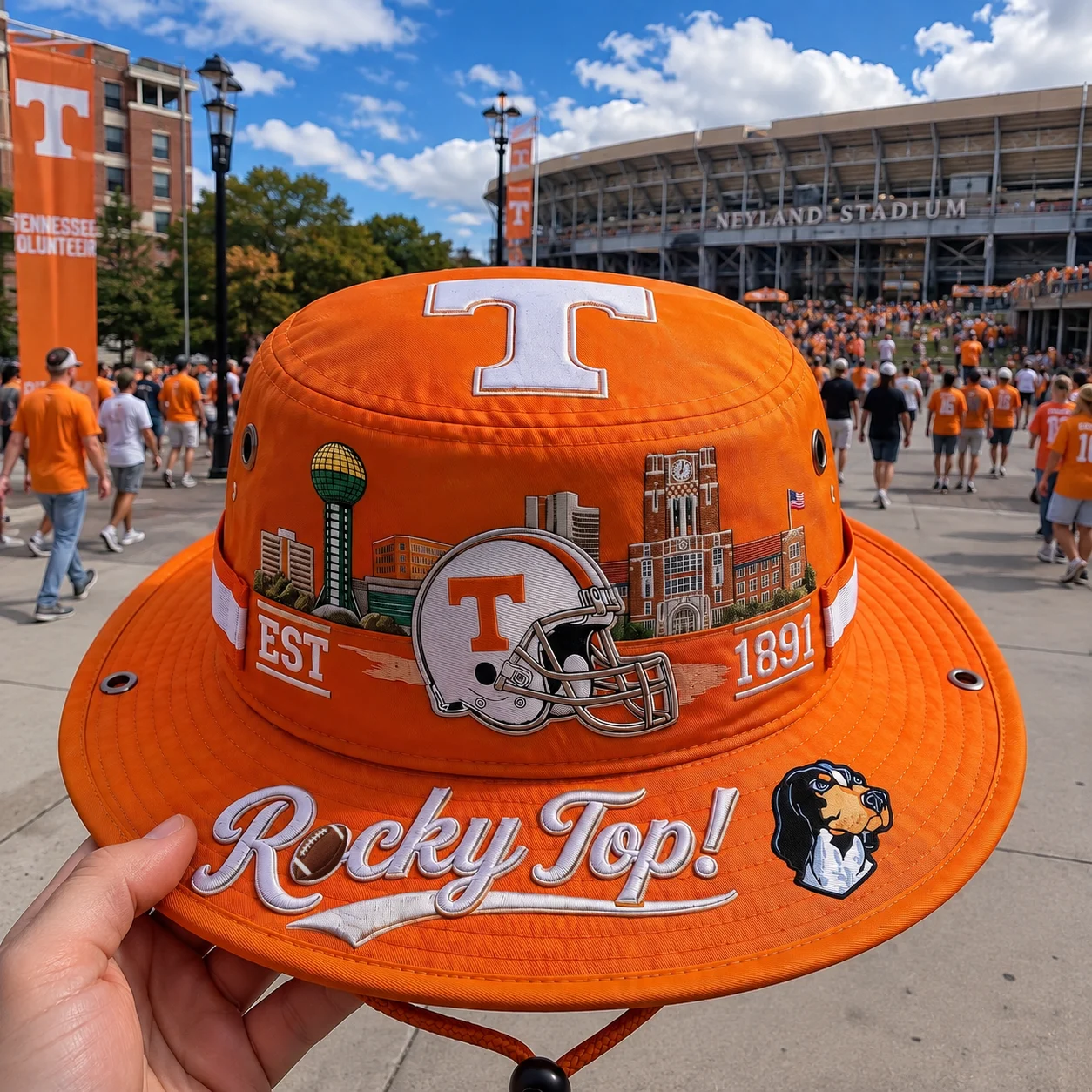 🔥 LAST DAY 49% OFF – R🏈cky Top Football Boonie Hat | Orange & White Fan Hat
