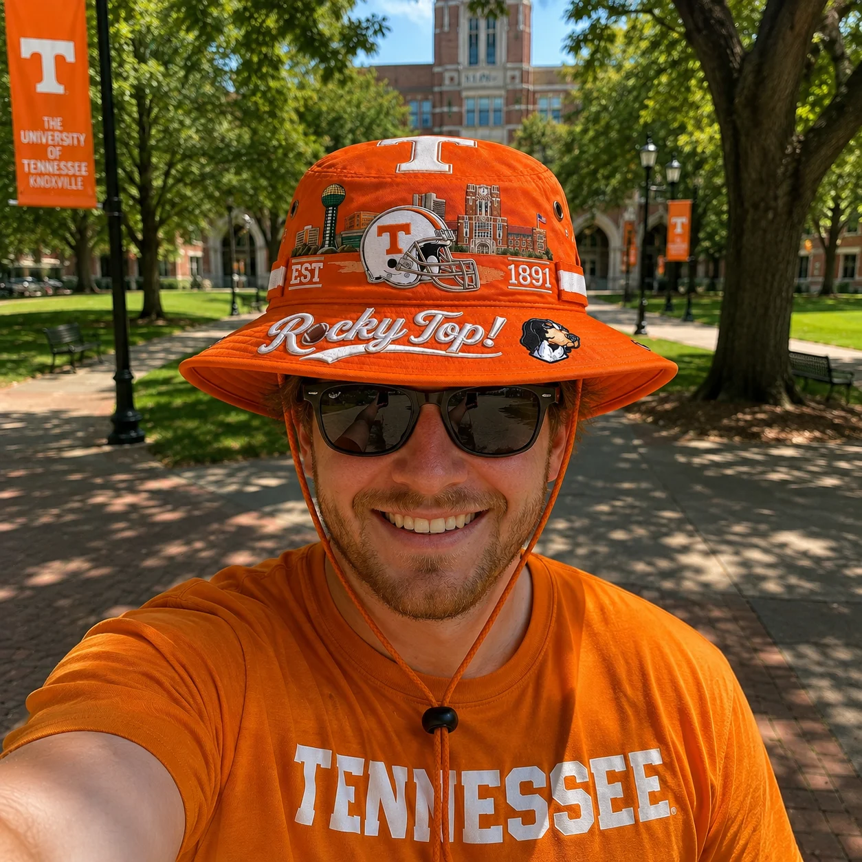 🔥 LAST DAY 49% OFF – R🏈cky Top Football Boonie Hat | Orange & White Fan Hat