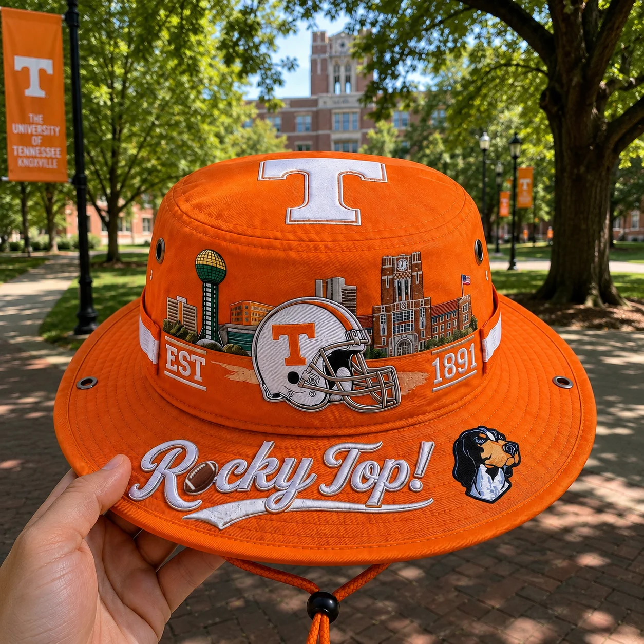 🔥 LAST DAY 49% OFF – R🏈cky Top Football Boonie Hat | Orange & White Fan Hat