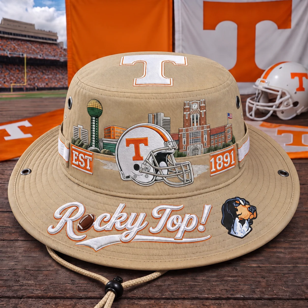 🔥 LAST DAY 49% OFF – R🏈cky Top Football Boonie Hat | Orange & White Fan Hat