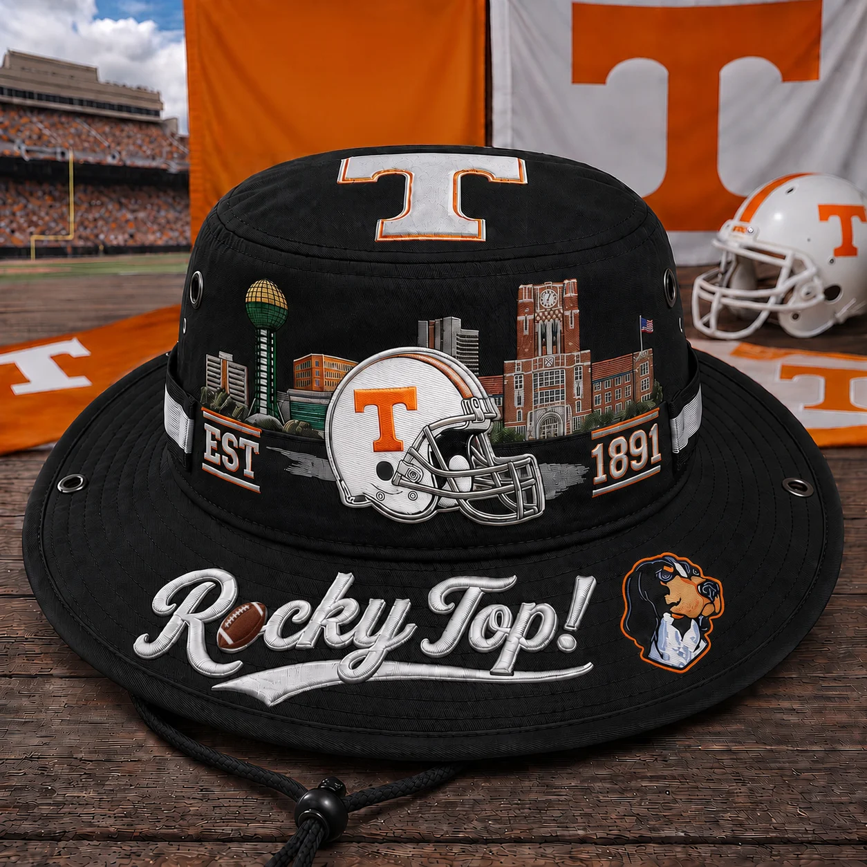 🔥 LAST DAY 49% OFF – R🏈cky Top Football Boonie Hat | Orange & White Fan Hat