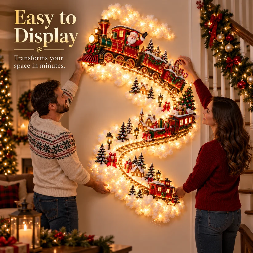 🎄 Christmas Magic LED Train Wall Light | Santa Holiday Wall Decoration