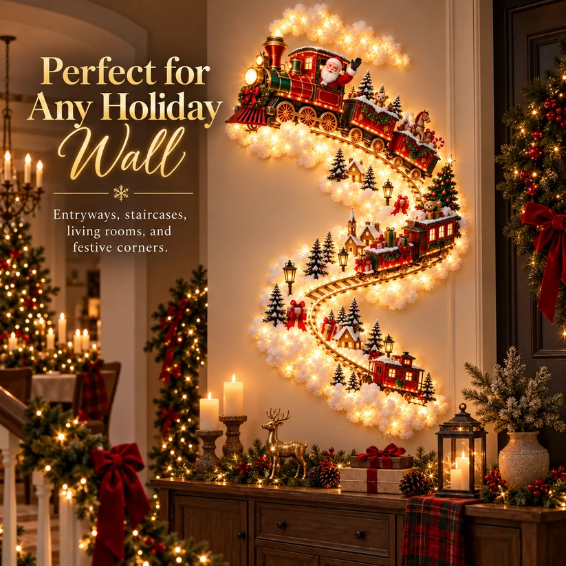 🎄 Christmas Magic LED Train Wall Light | Santa Holiday Wall Decoration