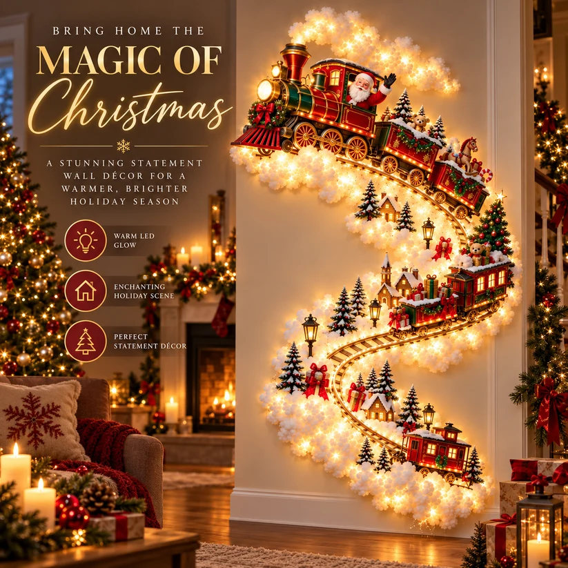 🎄 Christmas Magic LED Train Wall Light | Santa Holiday Wall Decoration