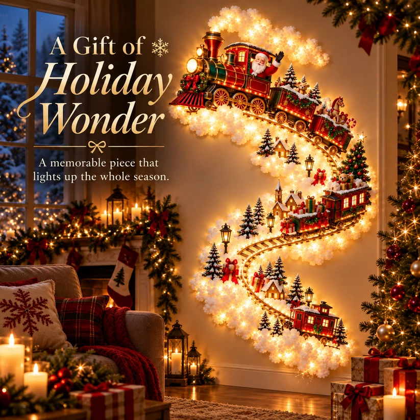 🎄 Christmas Magic LED Train Wall Light | Santa Holiday Wall Decoration