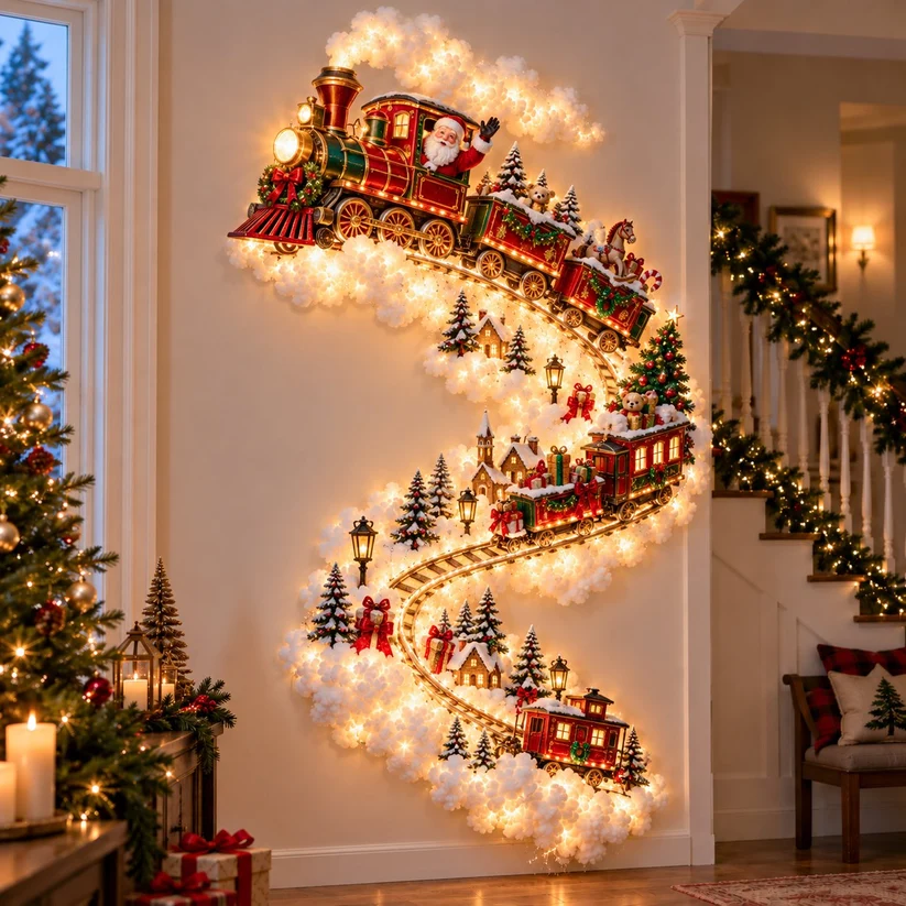 🎄 Christmas Magic LED Train Wall Light | Santa Holiday Wall Decoration